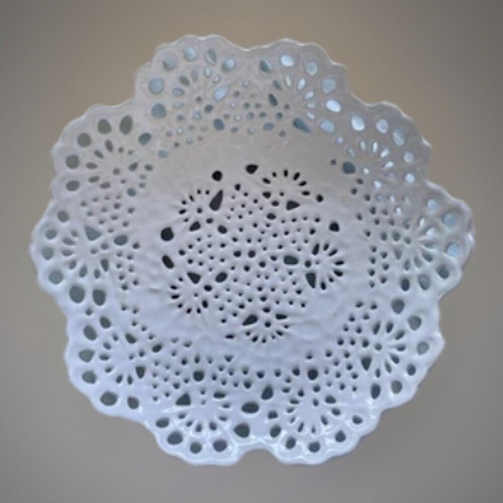 Vintage Italian White Reticulated Floral Decorative Wall Charger 13"x2.5"